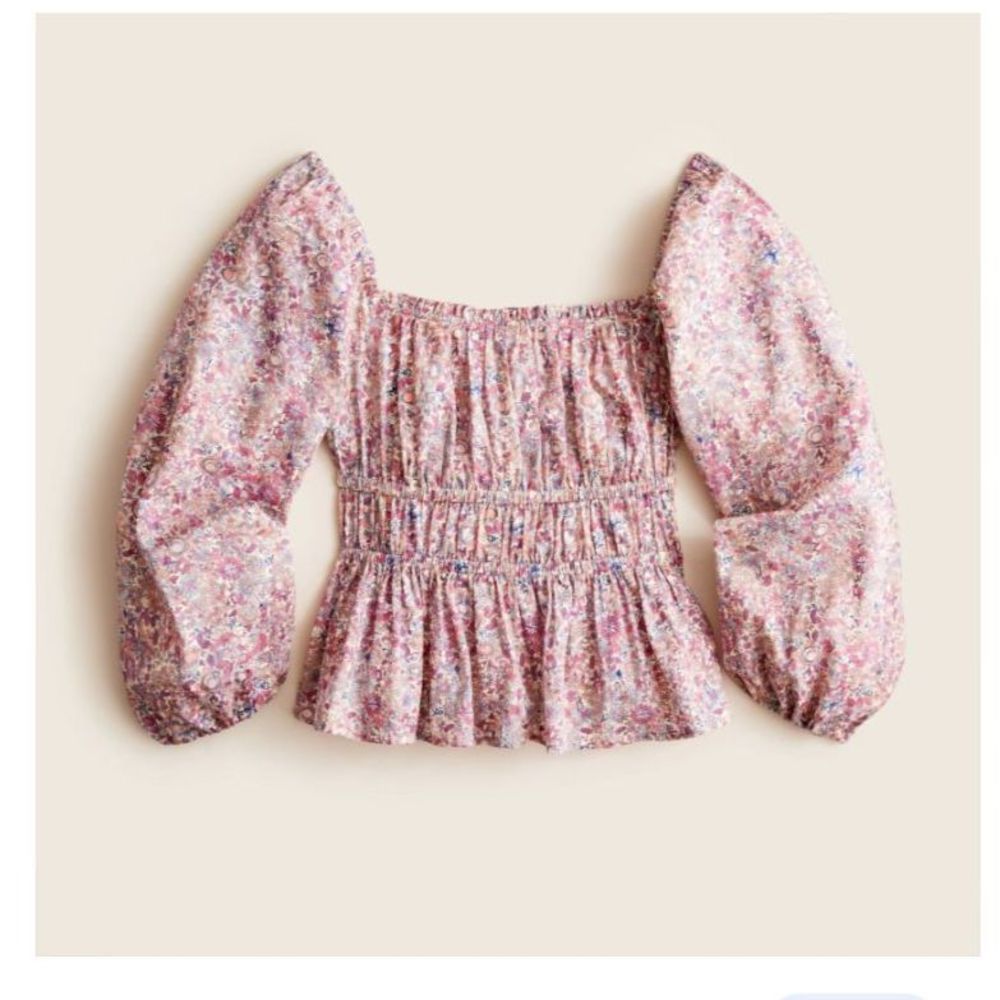 J. Crew Puff-sleeve textured cotton top in blooming floral size L